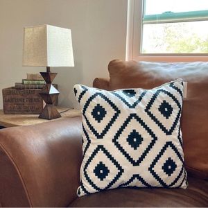 Throw Pillow 18 x 18” Embroidered Black and White Diamond Design NWT